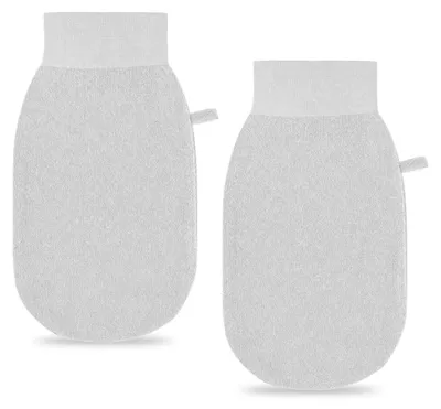 Image de Gants exfoliants, lot de 2, à double face, pour éliminer les cellules mortes, couleur gris
