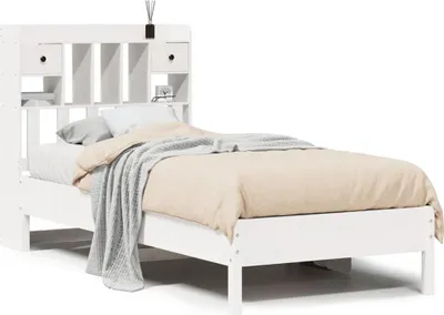 Image de vidaXL Lit en bois massif avec étagère sans matelas blanc 90x190 cm pin