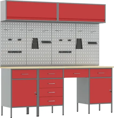 Immagine prodotto di Banco da lavoro con cassetti, 10 pezzi, rosso, Ingenieure, legno e acciaio