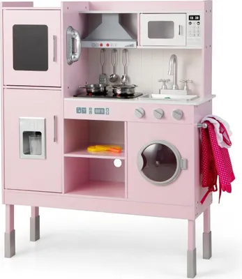 Zdjęcie produktu dla Kuchnia dziecięca wykonana z drewna z 16 akcesoriami do zabawy dla dzieci w wieku 3 lat i starszych 83 x 29 x 103 cm różowa