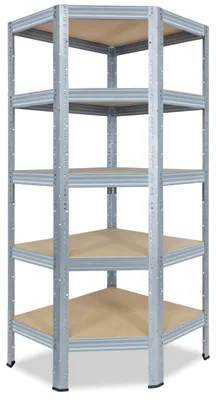 Produktbild von shelfplaza PRO 180x60x30 cm Eckregal in verzinkt mit 5 Böden und 200 kg Traglast pro Boden