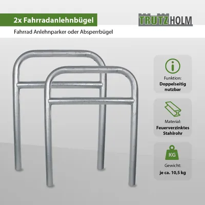 Produktbild von 2 x Fahrradanlehnbügel 78 x 115 cm Stahl feuerverzinkt Ø 60 mm grau Einbetonieren Fahrradständer Parker Typ H