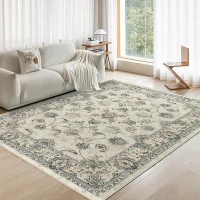Zdjęcie produktu dla Dywany 120 x 170 cm, beżowy zielony, krótkie włosie, antypoślizgowy, wzór orientalny, do salonu