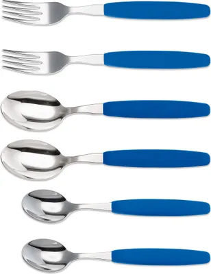 Produktbild von 6er Set Giesser Messer Besteck 2 St. je Löffel Teelöffel Gabel - Blau