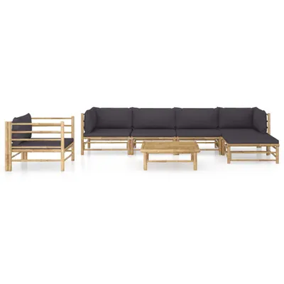 Image de vidaXL Ensemble de salon de jardin 7 pièces avec coussins gris foncé en bambou