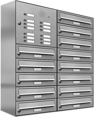 Produktbild von 13er Edelstahl Briefkastenanlage für Aufputz - Wandmontage Klingel