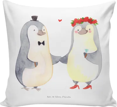 Produktbild von Mr. & Mrs. Panda kuschelkissen 40x40 Hochzeit Pinguin - Weiß - Geschenk, Hochzeitstag, Deko Kissen, Hochzeitsgeschenk, Dekokissen, Hochzeitskarte, Geschenkidee, für sofa