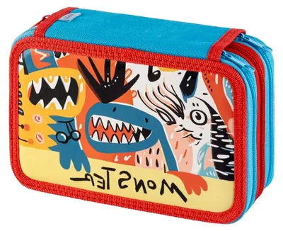 Produktbild von Federmäppchen mit drei Fächern für die Schule, 20 x 13 x 7,5 cm, Farbe Rot