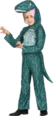 Produktbild von Dinosaurier Kostüm Kinder Faschingsanzug Mit Kapuze Und Schwanz Tier Ganzkörperanzug Karneval Party Outfit Ideen Abenteuer, Größe: 98/104 Farbe: Grün