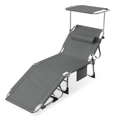 Image de LARS360 Chaise longue robuste avec auvent & structure légère - capacité de charge 150 kg pour l'extérieur & le camping(Anthracite)