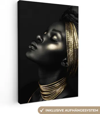 Produktbild von MuchoWow® - Leinwandbilder - Frau - Gold - Porträt - Modern, Wandbild, Wanddeko Bilder Wohnzimmer, 20x30 cm