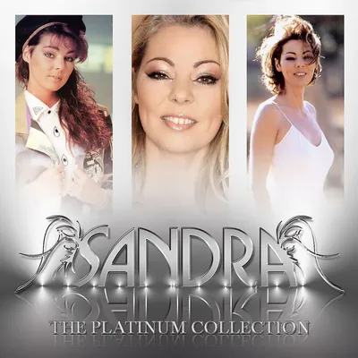 A collage of three images of the singer Sandra, with the album title and collection name below.