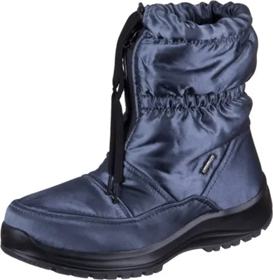 A single blue snow boot is shown against a white background.