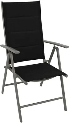 Produktbild von Klappsessel Gartensessel  Aluminium silbergrau + Textilgewebe gepolstert schwarz 2-er Set