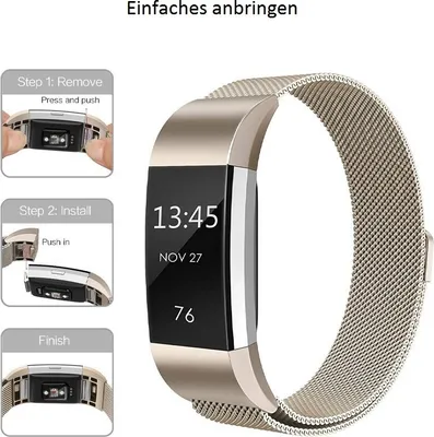 Produktbild von Armband für Ihre Fitbit Charge 3 & 4 Ersatzarmband Edelstahl fein gewebtes Milanaise für Damen + Herren RETRO GOLD