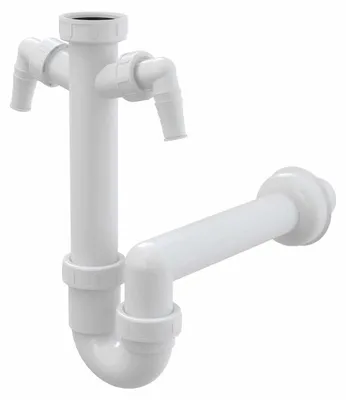 Rohrsiphon 1,5 Zoll für Spülbecken, DN 40, 2 Anschlüsse, PP, weiß