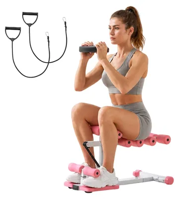 Immagine prodotto di VEVOR, macchina per squat profondo, allenatore per glutei regolabile con elastici, attrezzo da allenamento pieghevole per addome, gambe e glutei, trainer per flessioni per palestra domestica, rosa e bianco, per uso domestico