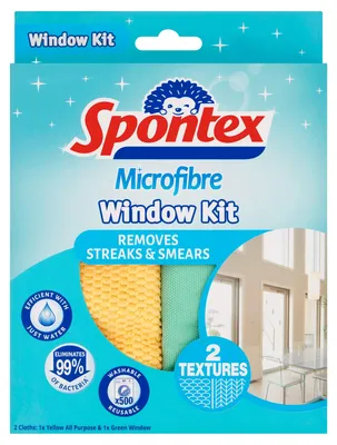 Obrázok produktu pre Spontex – 1 balenie s 2 mikrovláknovými utierkami na čistenie skla (celkovo 2 utierky)