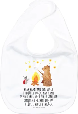 Produktbild von Mr. & Mrs. Panda Lätzchen Bär & Marienkäfer Lagerfeuer - Weiß - Geschenk, Teddy, Baumwolle, Schlabberlatz, Kinderlätzchen, Sabberlätzchen, Für Babys