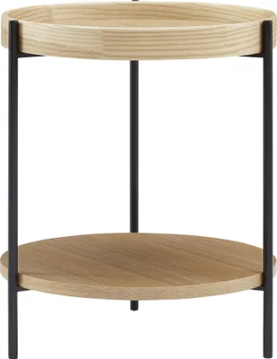 Produktbild von SalesFever Beistelltisch Ø 44 cm | rund | mit 2 Ablageflächen | MDF mit Eschenholzfurnier | Metallgestell | B 44 x T 44 x H 49 cm | Natur – Schwarz