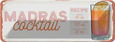 Produktbild von vianmo Blechschild 10x27 cm Madras Cocktail Recipe Vodka