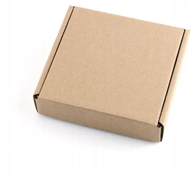 A closed cardboard box on a white background.