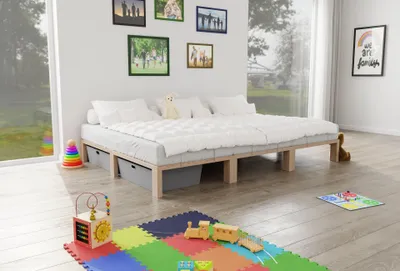 Produktbild von Gigapur G56 Massivholz-Bett 280x200 cm – Kiefer Natur massiv, inkl. Lattenrost & Matratzenbügel, Betthöhe 29 cm, Naturbelassenes Holzbett