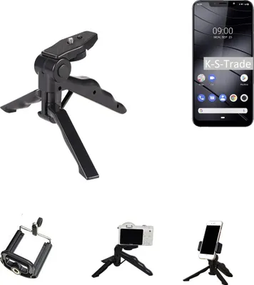Produktbild von K-S-Trade Stativ Tisch-Ständer Dreibein Handy-Stativ Ständer kompatibel mit Gigaset GS195 Mini-Stativ Smartphone Tripod Handy-Stativ aus Plastik