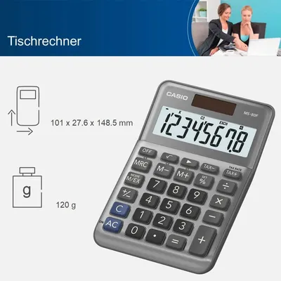 Immagine prodotto di Calcolatrice tascabile CASIO MS-80F (8 cifre, conversione valuta), colore: argento