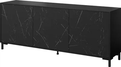 Obrázek produktu pro Nábytek24 Komoda Marmo 200 cm skříň do obývacího pokoje 3-dveřová skříň černá matná černý mramor