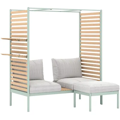 Produktbild von Lounge-Set Sitzgarnitur Skipton 2-teilig mit Hocker Teakholz Mint-Beige