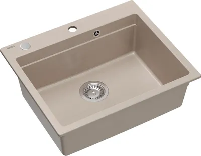 Produktbild von QUADRON Spülbecken 1-Becken Spüle | Größe: 59,5 x 50 x 21,5 cm | KURT 110 | Küchenspüle Granitspüle aus GraniteQ mit Siphon | Beige & Stahl