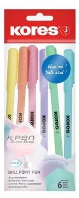 Productafbeelding van Kores® 37066 Kores® Kugelschreiber K0R-M Pastel farbsortiert, Schreibfarbe: blau, 6 St.