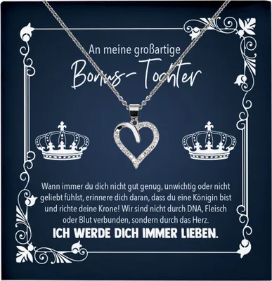 Produktbild von 22Feels Echt Silber Halskette - Bonus Tochter Geschenk Geburtstag Weihnachten Stieftochter Frauen Schmuck Set - Herz Anhänger, Karte
