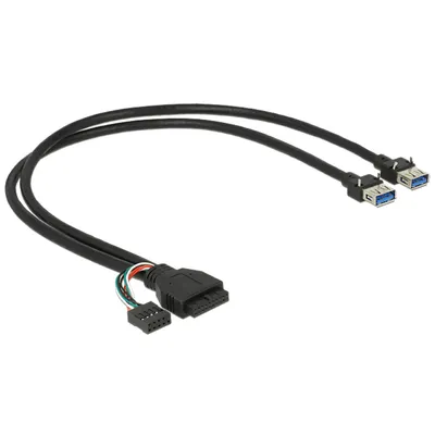 Produktbild von DeLOCK 0.45m USB 3.0 pin + USB 2.0 pin / 2 x USB 3.0 A, 0,45 m, 2 x USB A, 2.0/3.2 Gen 1 (3.1 Gen 1), Weiblich/Weiblich, 5 Gbit/s, Schwarz
