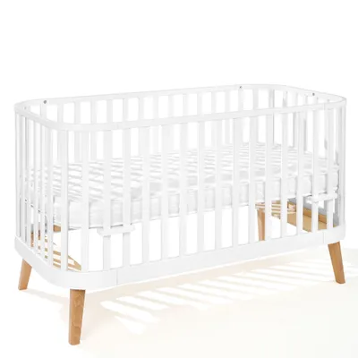 Produktbild von ATB MEBLE Gitterbett mit Matratze 140x70 cm - 2in1 Babybett Kinderbett umbaubar - PRINCIPAL Beistellbett Baby - Bett Baby Mitwachsend - Jugendbett - Weiß