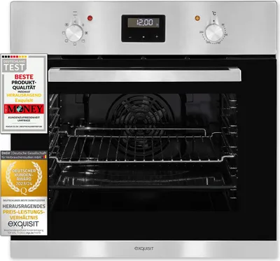 Exquisit EBE 657-2H sw Einbaubackofen | 59 L Backofenvolumen | Heißluft | Schwarz