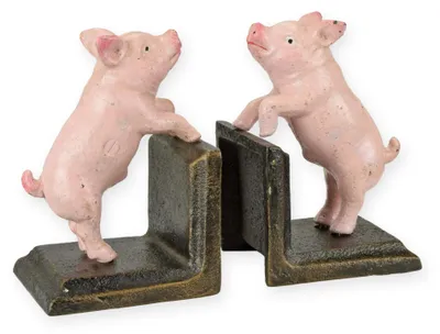 Produktbild von Paar Buchstützen Schweine Eisen Schwein Replikat Retro Design Dekoration