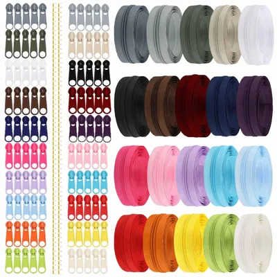 Immagine prodotto di Set di cerniere, 60 metri, 20 colori, 100 cursori, per cucito e lavori manuali