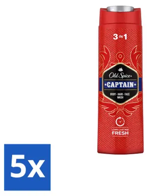 Imagen del producto de 5 unidades de gel de ducha Old Spice Captain 3 en 1 para cuerpo, rostro y cabello - 400 ml - Paquete ahorro