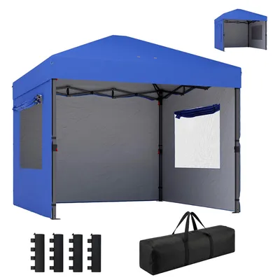 Produktbild von Faltbares Pop Up Pavillon Zelt - 3 x 3 m - 3 Seitenwände - UPF50+ UV-Schutz - Höhenverstellbar - Blau