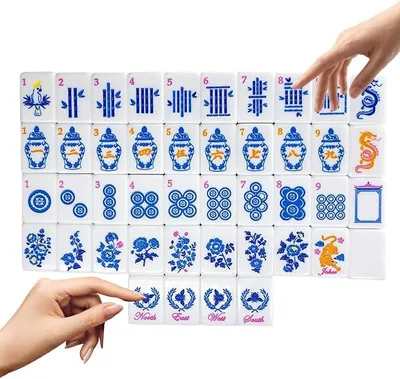 Imagen del producto de Juego de mahjong, set de 160 piezas, fichas de acrílico grabadas, juego de mesa para grupos