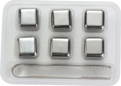Produktbild von INF 6er Edelstahl Eiswürfel Set mit Box und Zange - Wiederverwendbare Kühlsteine