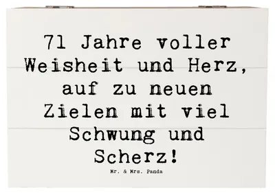 Produktbild von Mr. & Mrs. Panda Geschenkbox Spruch 71. Geburtstag 22 x 15 cm - Weiß - Geschenk, Liebe, Dankbarkeit, Aufbewahrungsbox aus Holz, Lächeln, Geburtstagsgeschenk, Abenteuer