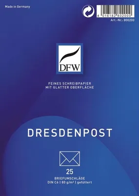 Produktbild von DFW 800200 Briefumschlag DresdenPost - DIN C6, gefüttert, 80 g/qm, 25 Stück