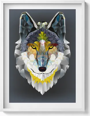 Produktbild von Wolfskopf– Wandbild mit Rahmen – Gerahmtes Bild  – Wanddekoration – 60x80 cm –  Weiß Rahmen