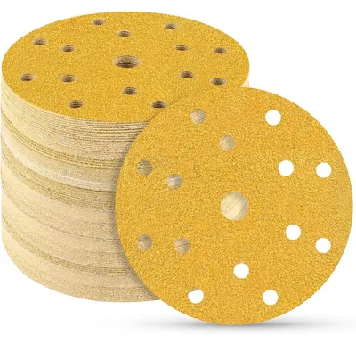 Immagine prodotto di Dischi abrasivi da 150 mm con sistema di fissaggio a velcro, grana 40, con 15 fori, confezione da 40 pezzi, adatti per levigatrici eccentriche, per legno, metallo e vernice