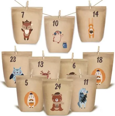Produktbild von Adventskalender zum Befüllen 24 Weihnachtskalender DIY Geschenktüten Braun Weihnachtswald