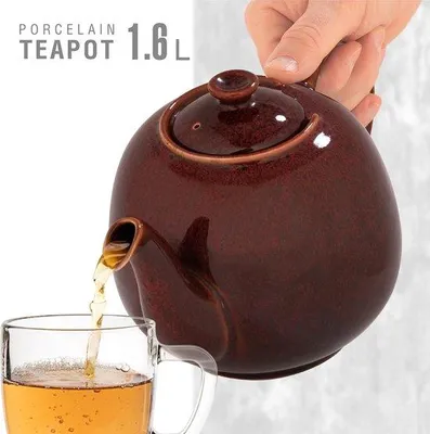 Produktbild von Roter Teepot 1,6L mit Porselainfilter und Sieb, druppelfrei