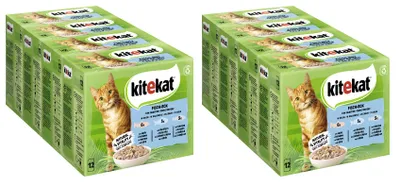 Produktbild von KITEKAT™ Multipack Portionsbeutel Fisch-Box 3 Varietäten Lachs, Weißfisch, Kabeljau in Gelee 8 x 12 x 85g